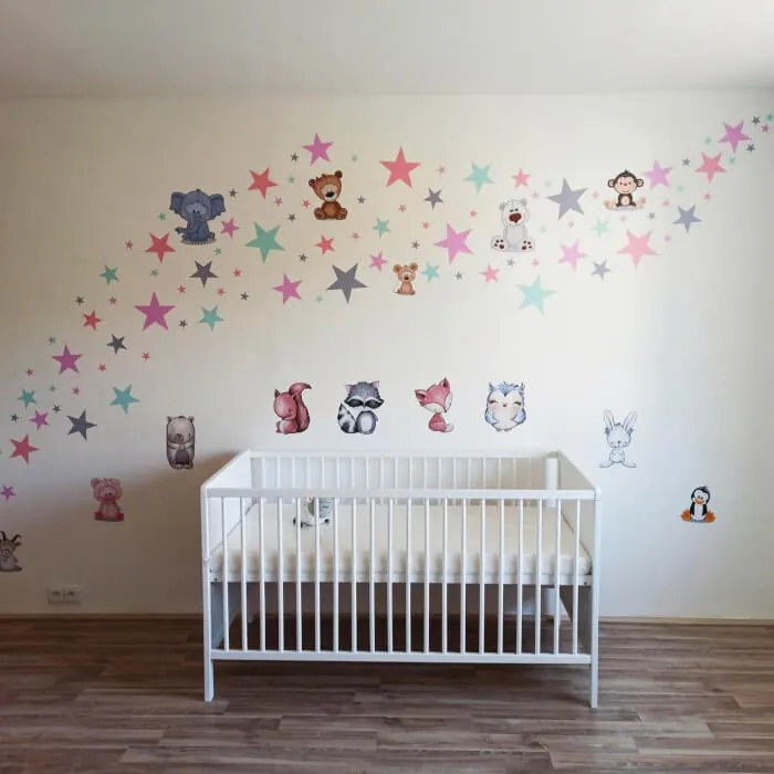 INSPIO Cartoon dier kinderkamer decoratie stickers - Muursticker diertjes