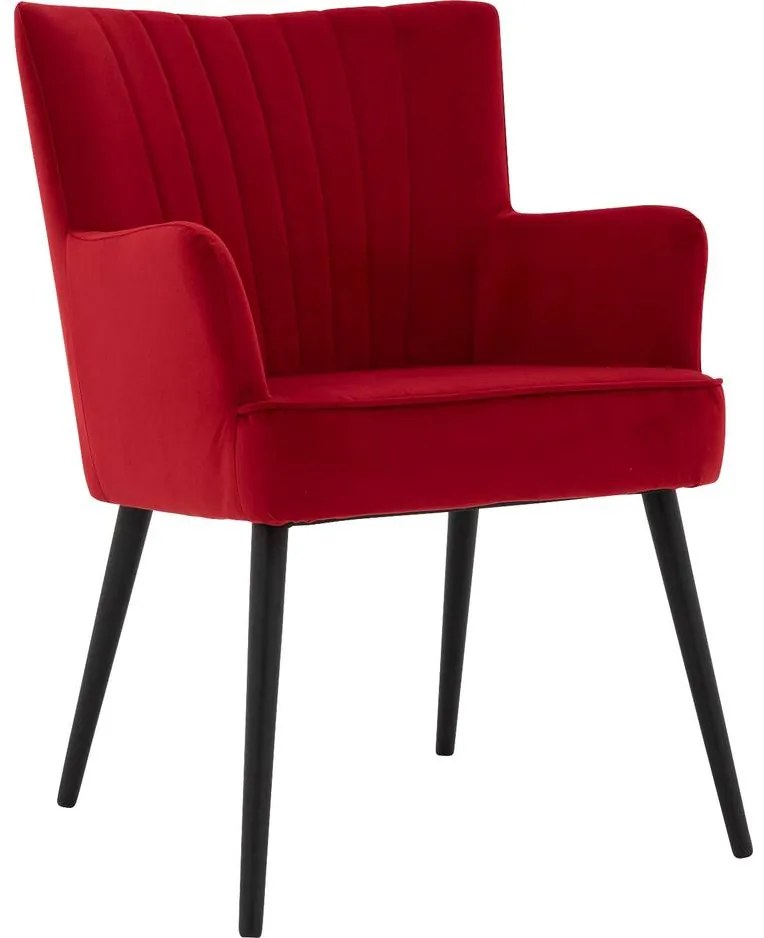 Goossens Eetkamerstoel Rob rood velvet stof met armleuning, urban industrieel