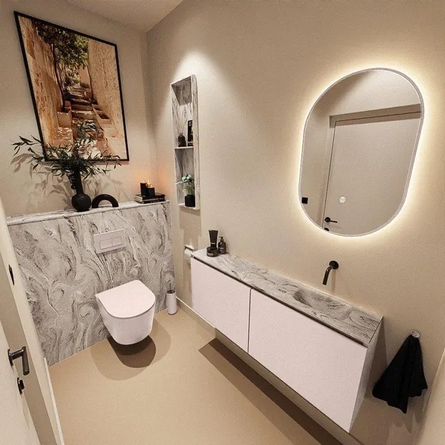 MONDIAZ TURE-DLUX 120cm toiletmeubel Rosee. EDEN wastafel Glace positie rechts. Zonder kraangat. TUREDX120ROSR0GLA