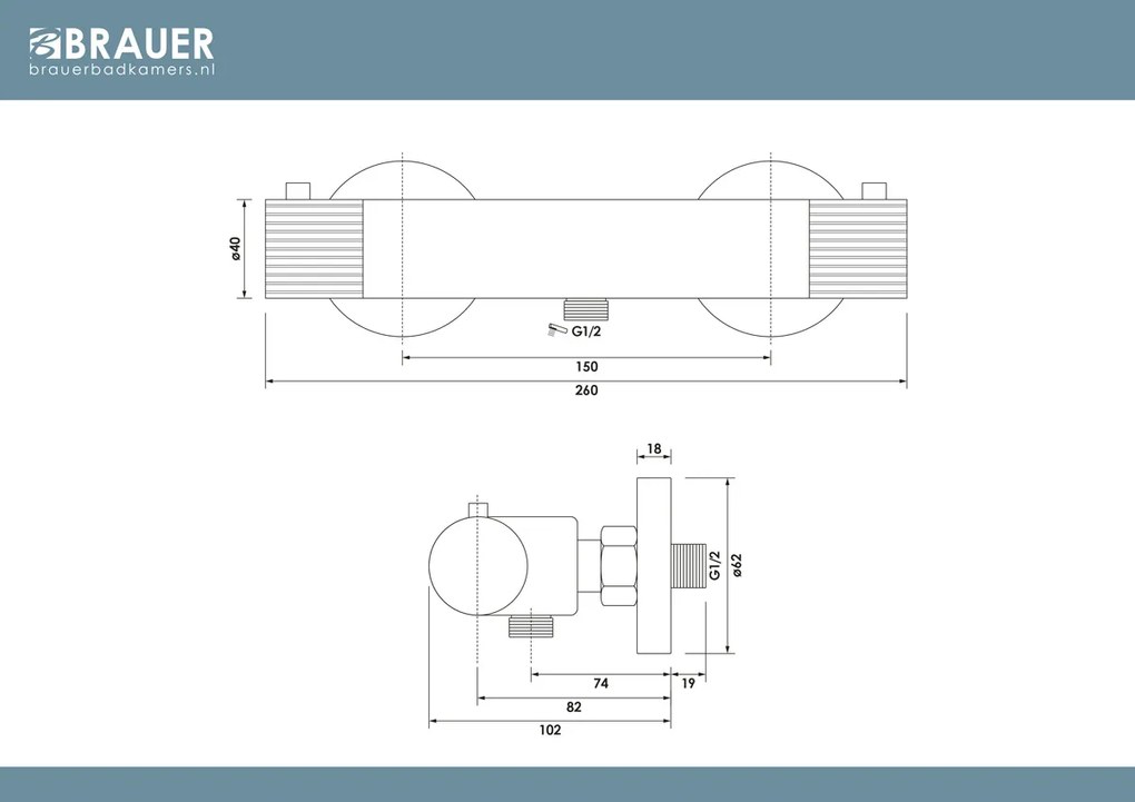 Brauer Stripe thermostatische douchekraan gunmetal geborsteld PVD