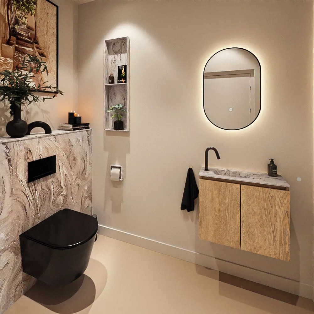 Mondiaz Ture DLux toiletmeubel 60cm washed oak met wastafel glace links met kraangat