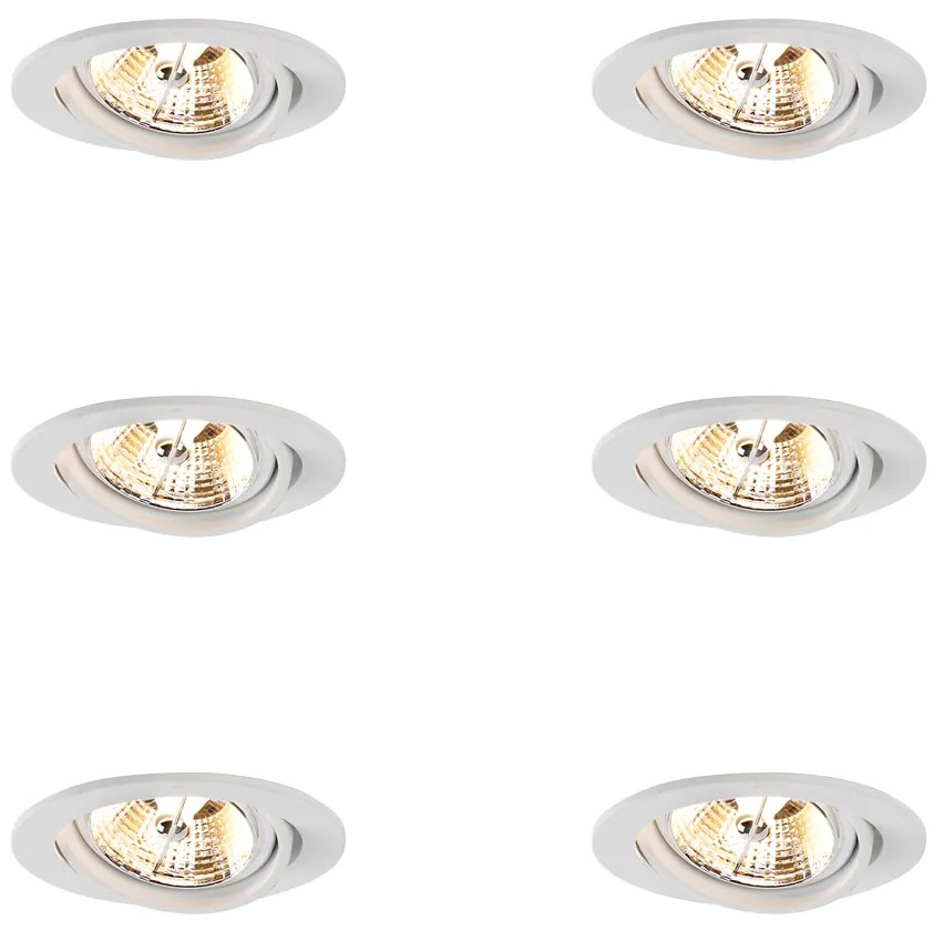 Set van 6 Moderne inbouwspot wit kantelbaar AR70 - Cisco