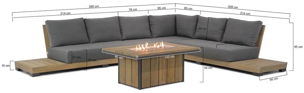 Loungeset 6 personen Teak Old teak greywash Lifestyle Garden Furniture Hilton/Seaside