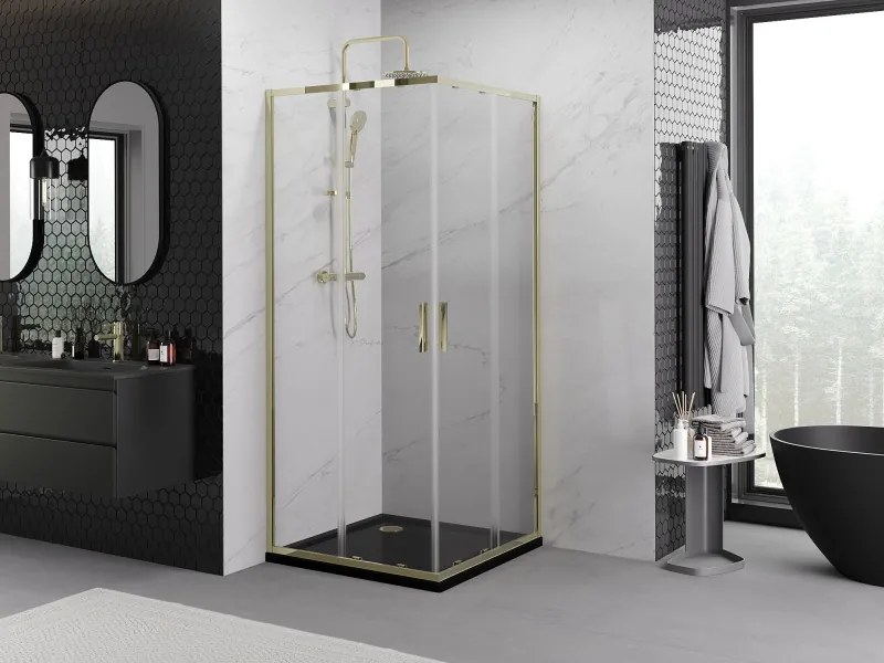Mexen Exo-S Duo vierkante, verschuifbare douchecabine 100 x 100 cm, transparant, goud - 8111-100-100-50-00