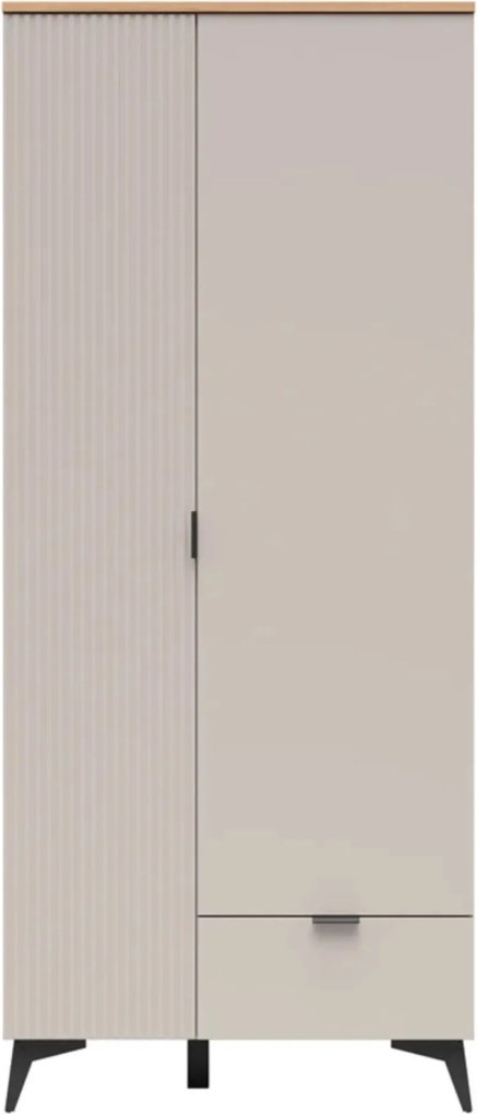 Kledingkast Ruvmeli 105, Eiken, Kasjmier, 200x85x60cm, 88.75 kg, Kledingkast deuren: Met scharnieren