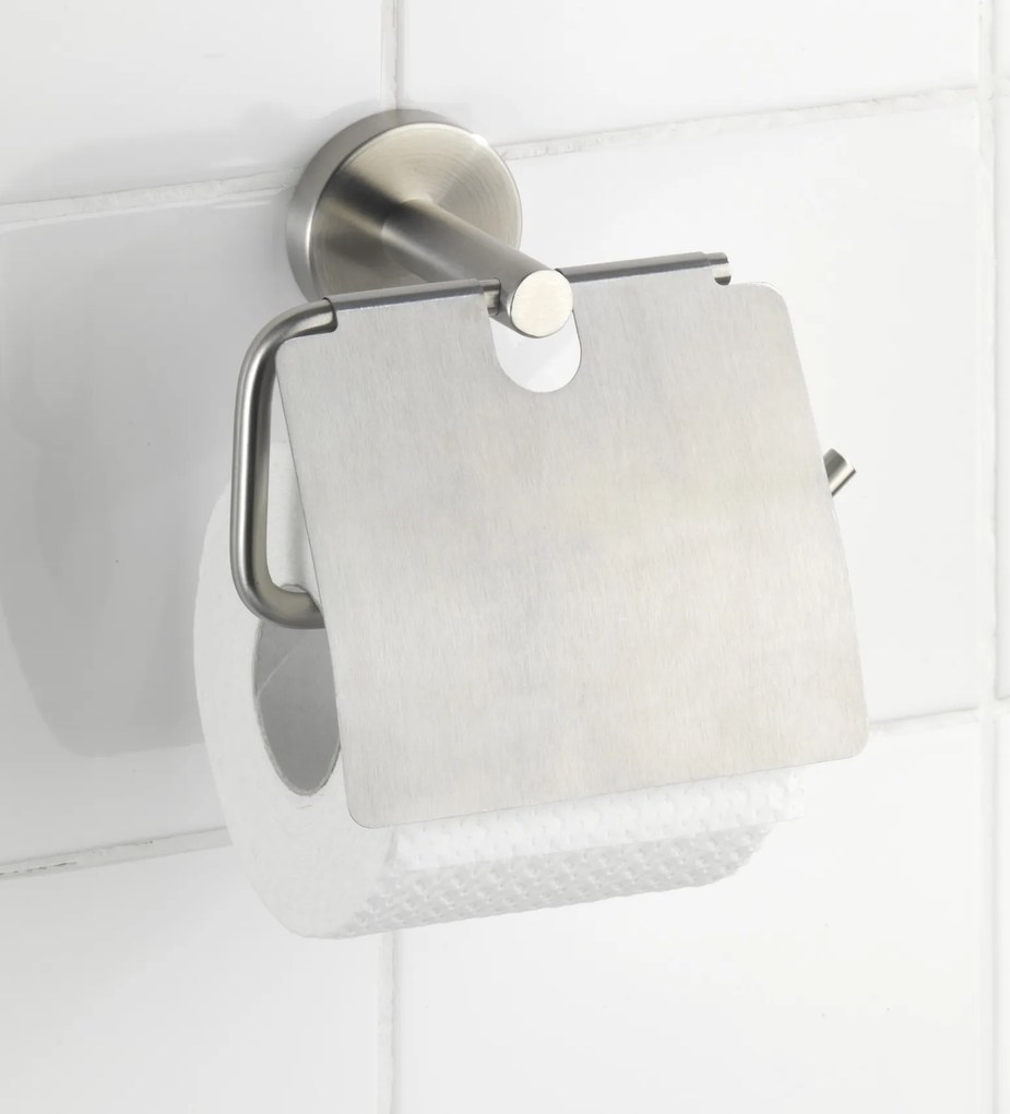 Wenko Bosio toiletrolhouder met klep RVS mat