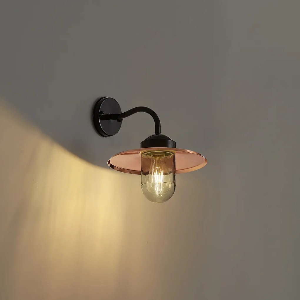 Moderne buiten wandlamp zwart met koper IP44 - Kansas