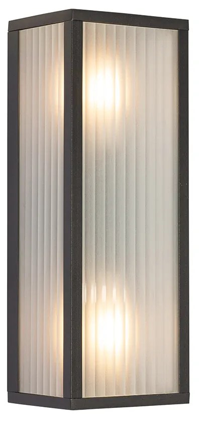 Smart buiten wandlamp zwart met ribbel glas incl. 2 Wifi A60 - Charlois