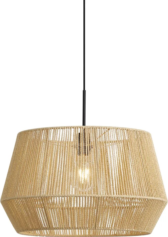Hanglamp zwart met beige papieren touw kap 50/50/30 - Combi 1