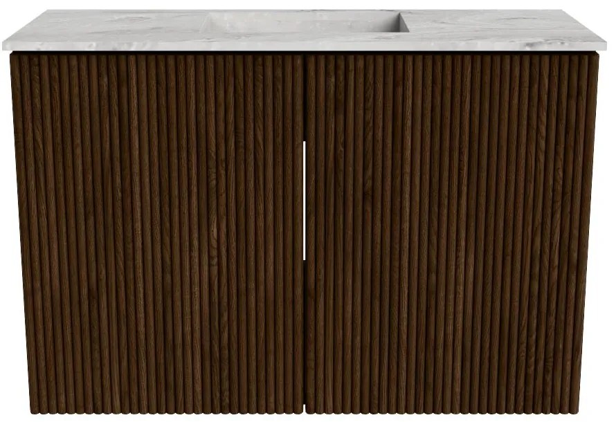 Mondiaz Joya DLux 60cm toiletmeubel walnut met wastafel faye midden zonder kraangat glace