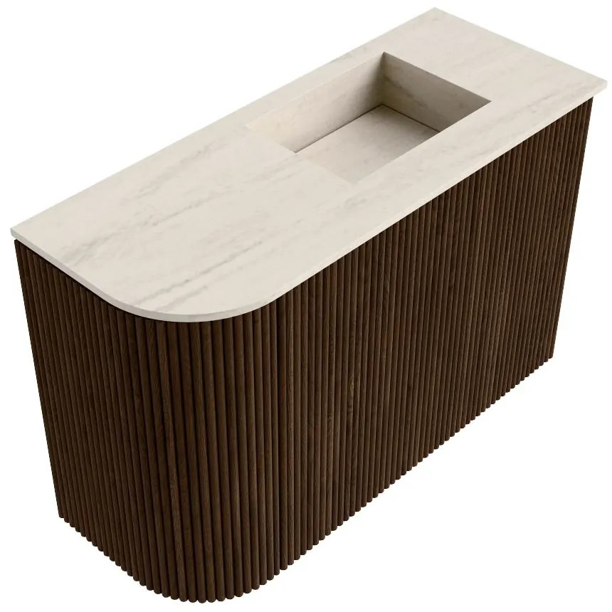 Mondiaz Joya DLux 60cm toiletmeubel ronding links walnut met wastafel faye rechts zonder kraangat meli