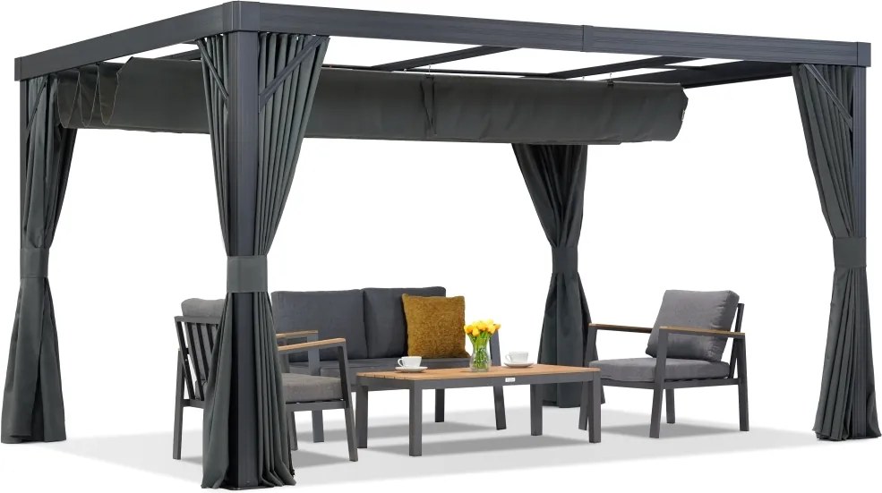 Terras pergola met gordijnen Alicante 3x4 antraciet Garden Point