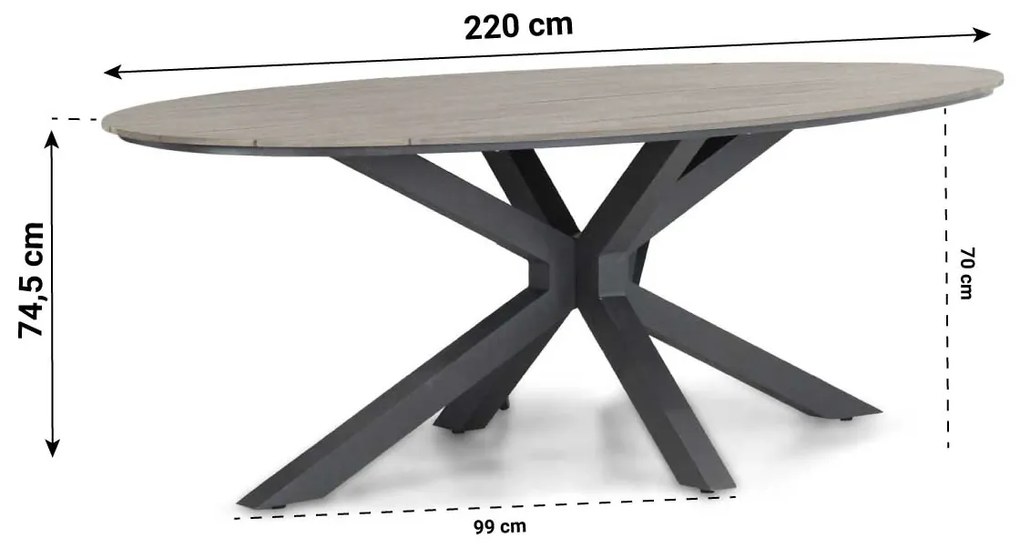 Dining Tuintafel ovaal ellipse 220 x 115 cm Aluminium/polywood Grijs Matara