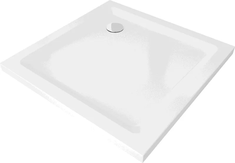 Mexen Flat vierkante douchebak slim 80 x 80 cm, wit, chroom sifon - 40108080