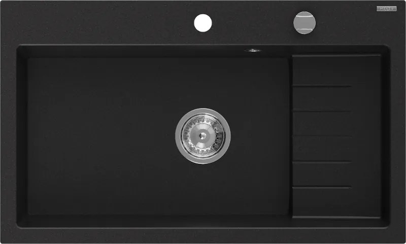 Mexen Omar granieten gootsteen 1-komorig 800 x 480 mm, zwart, chroom sifon - 6520801005-77
