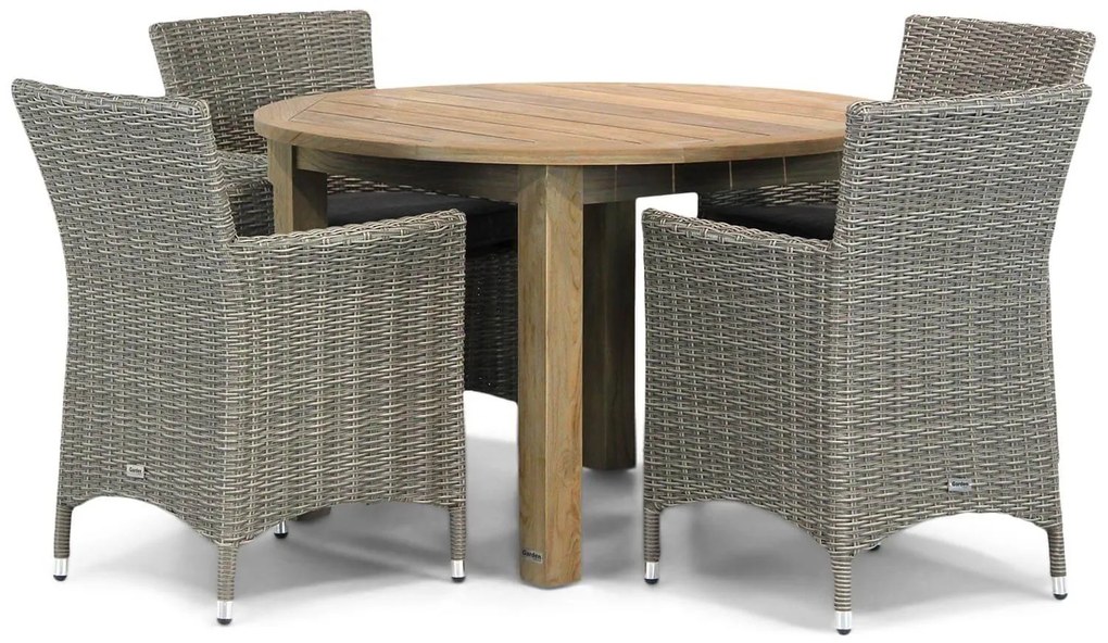 Tuinset Ronde Tuintafel 4 personen 120 cm Wicker Grijs  Garden Collections Dublin/Brighton