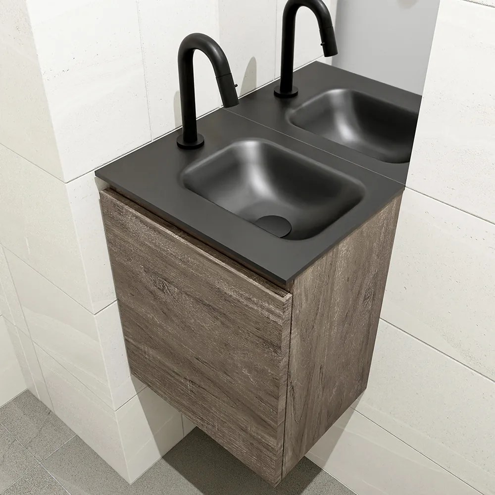 Mondiaz Olan 40cm toiletmeubel dark brown met wastafel urban rechts 1 kraangat