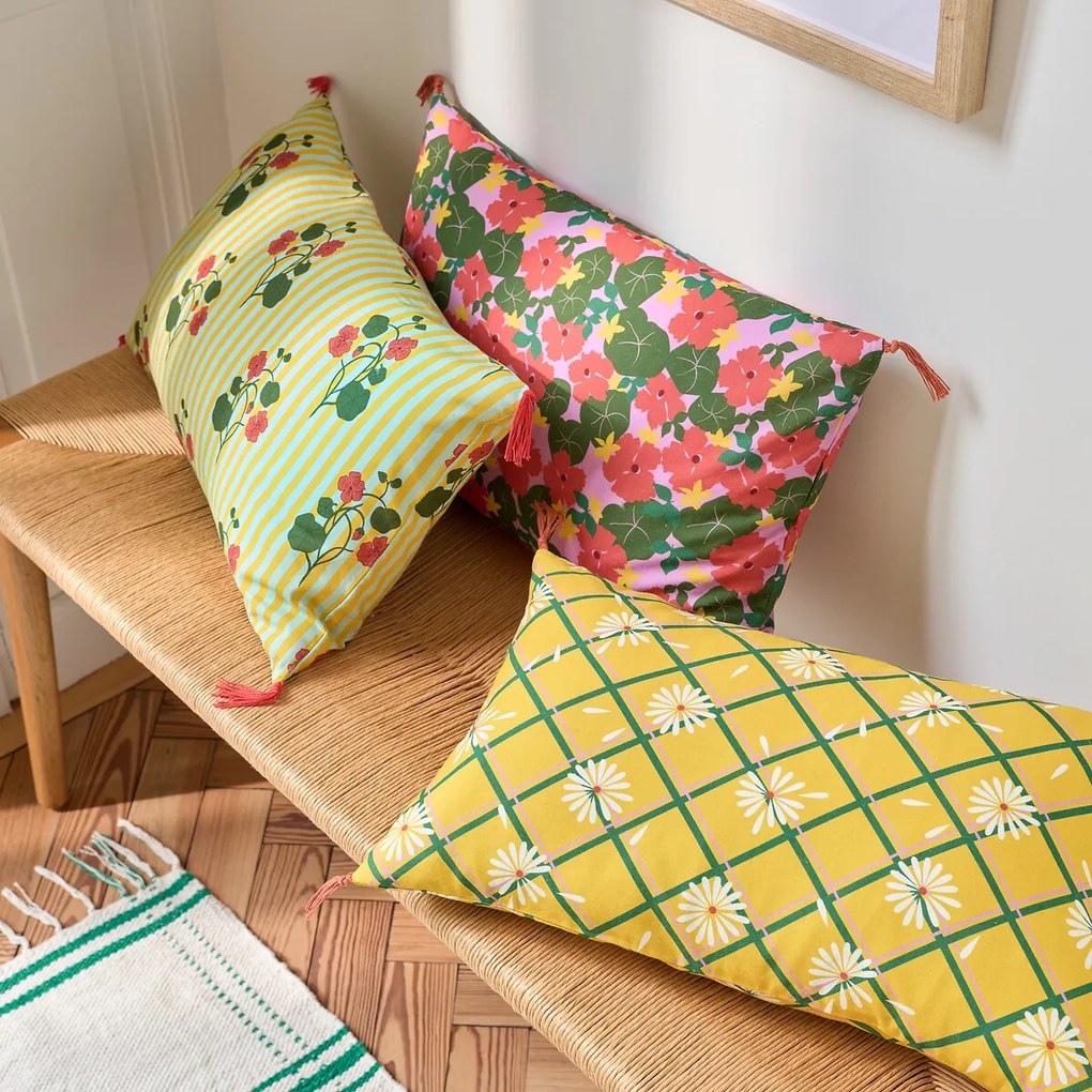 Kussenhoes met Oost-Indische kers en strepen 50x30 cm, Lena
