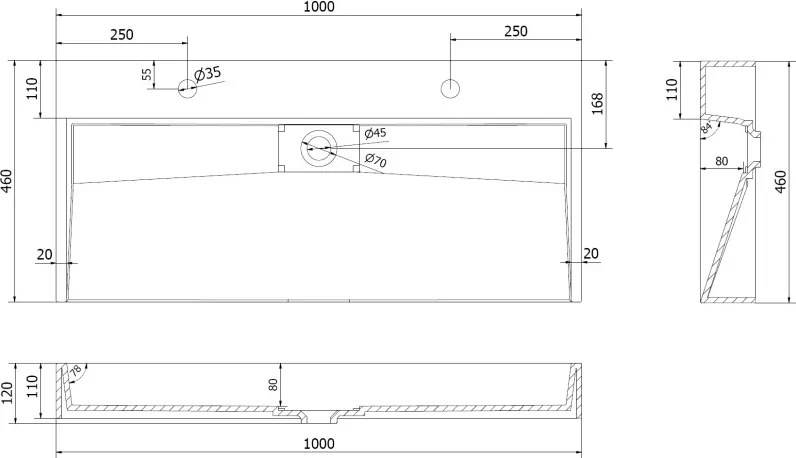 Mexen Ava wastafelblad van composiet 2/O 100 x 46 cm, wit - 23011002