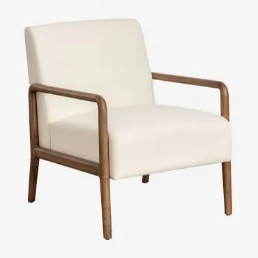 Rubberen Houten Fauteuil Maylene Stof Crème Beige - Sklum