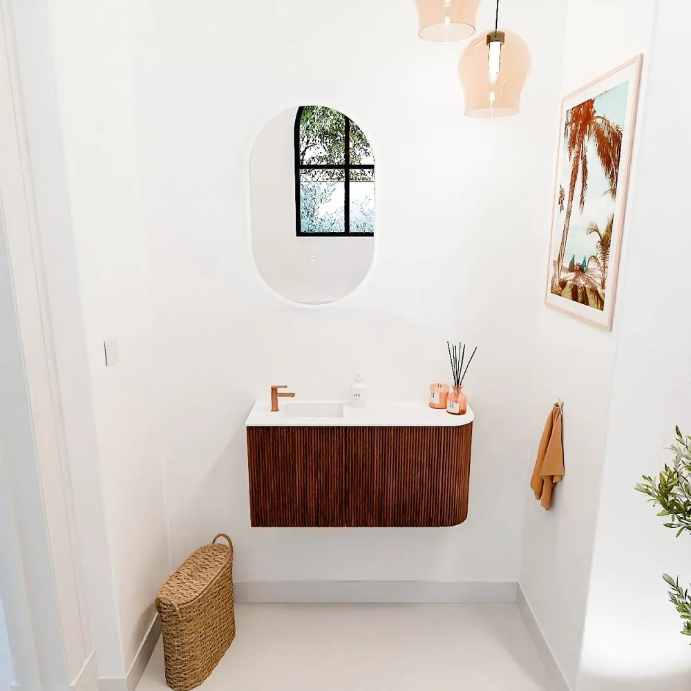 Mondiaz Joya 80cm toiletmeubel ronding rechts ruby met wastafel faye links 1 kraangat talc