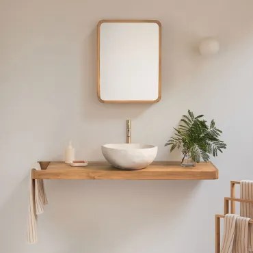 Conjunto Van Meubel 130x45 Cm Hangend In Teakhout Neill Teakhout & Onregelmatige In Wit Cement ↔︎40 Cm Fedro & Rechthoekig - Sklum