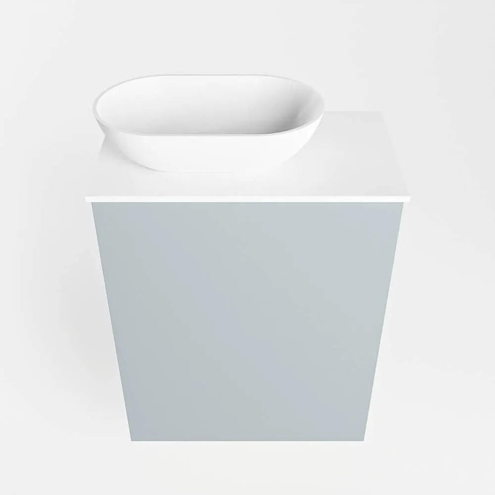 Mondiaz Fowy toiletmeubel 40cm clay met witte waskom links en kraangat