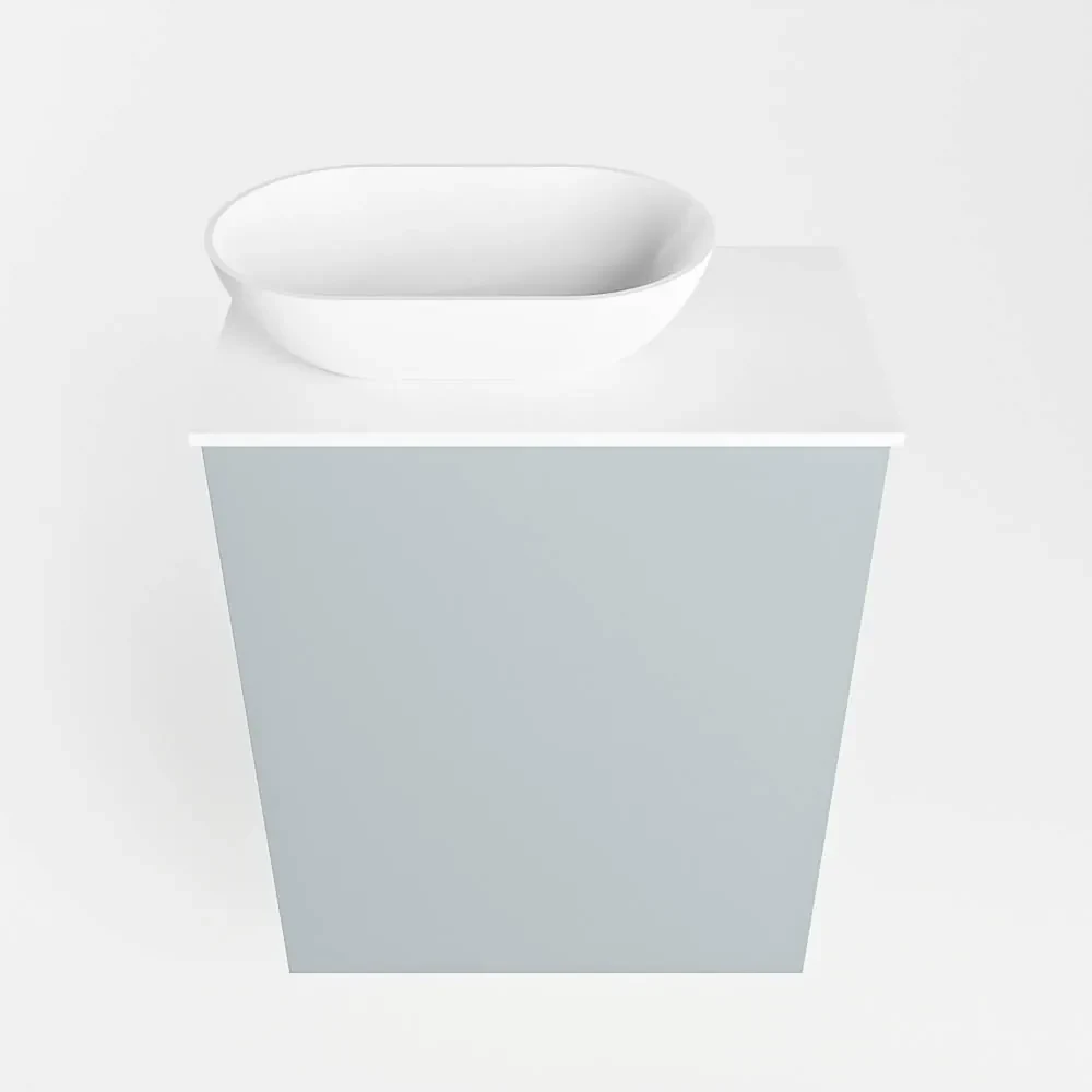 Mondiaz Fowy toiletmeubel 40cm clay met witte waskom links en kraangat
