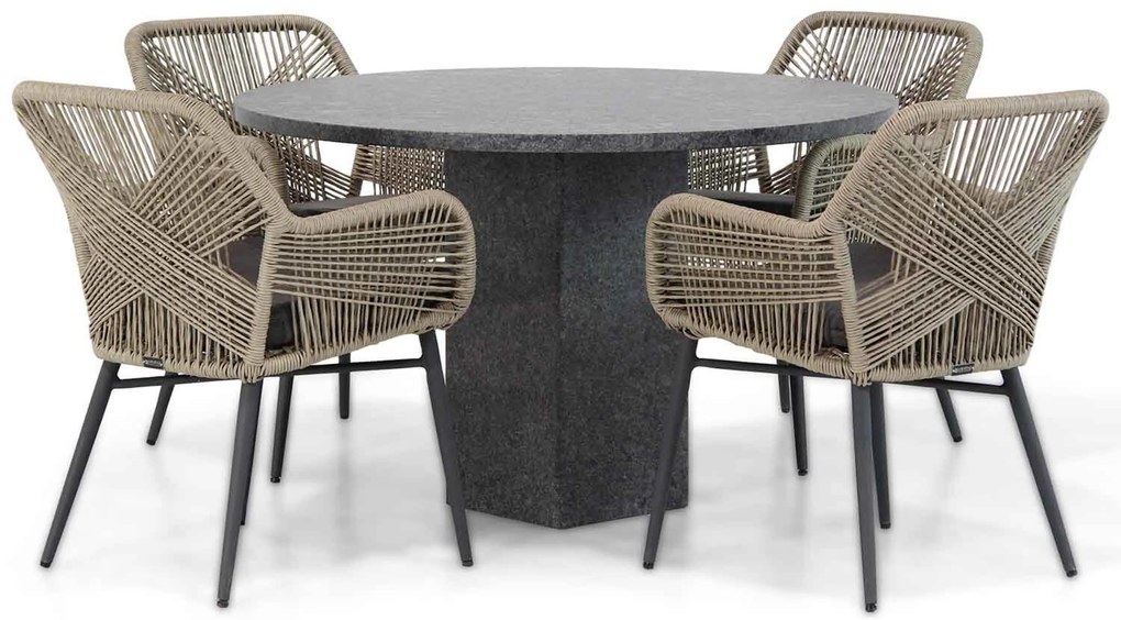 Tuinset Ronde Tuintafel 4 personen 120 cm Rope Taupe Lifestyle Garden Furniture Advance/Graniet