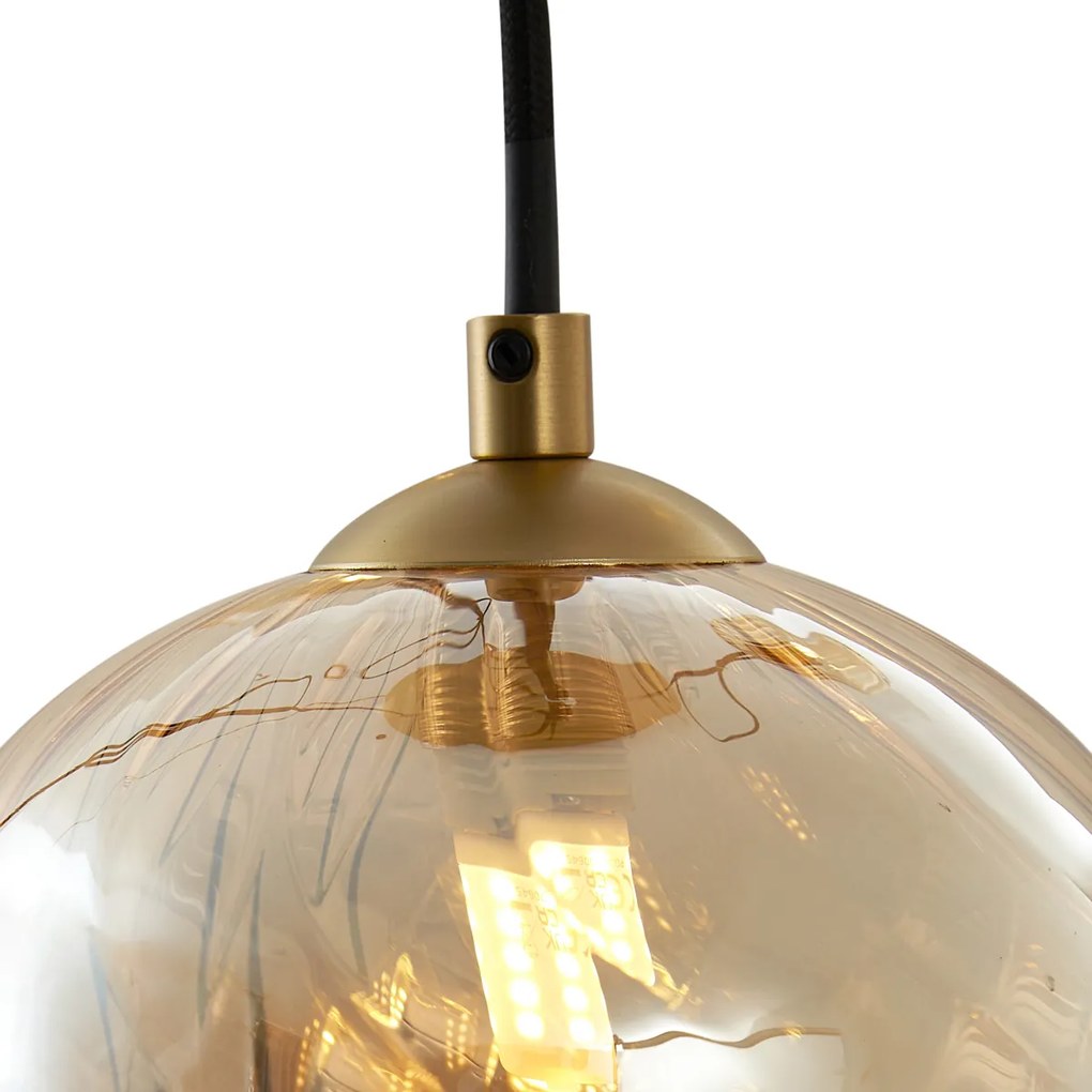 Art Deco hanglamp goud met amber glas 9-lichts - Jia