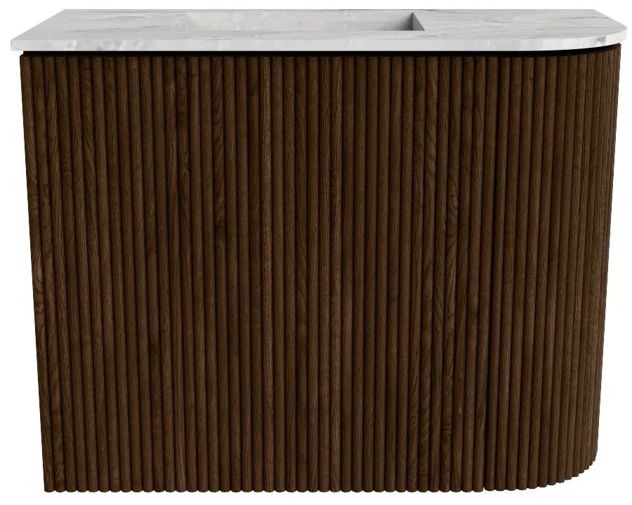 Mondiaz Joya DLux 50cm toiletmeubel ronding rechts walnut met wastafel faye links 1 kraangat glace