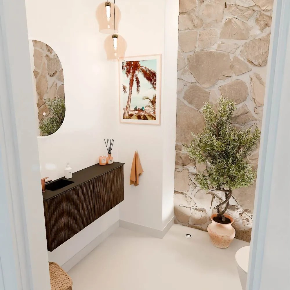 Mondiaz Joya 100cm toiletmeubel walnut met wastafel faye links 1 kraangat urban