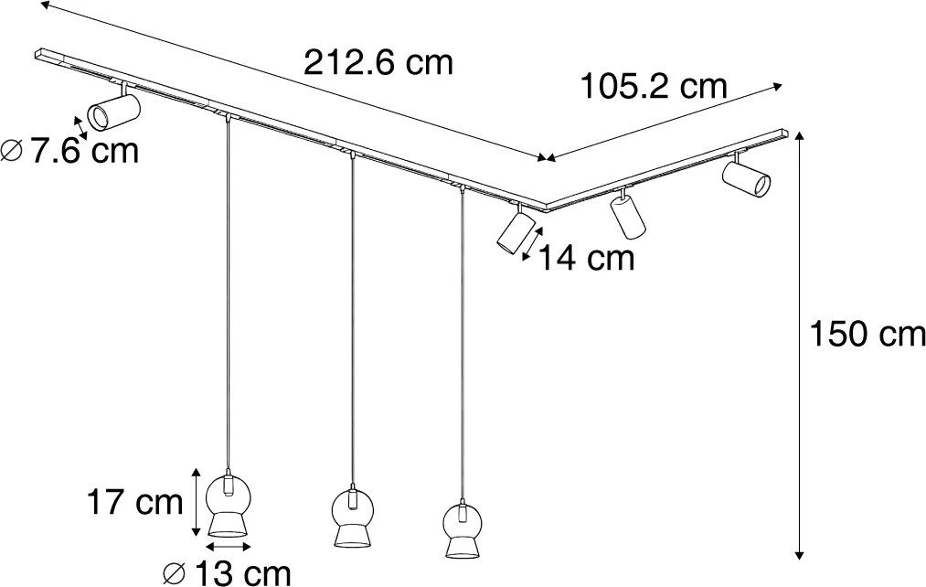Modern railsysteem zwart met 4 spots en 3 hanglampen wit 1-fase - Iconic Bell Jeana Luxe