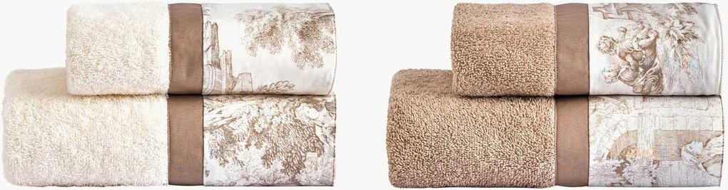 Katoenen badstof handdoekenset Toile De Jouy, 4-delig