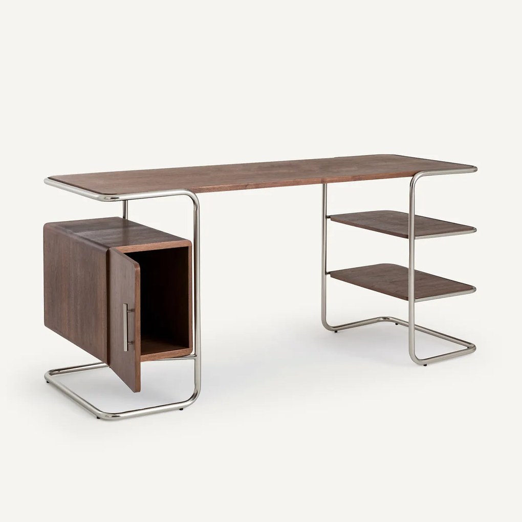 Buisvormig bureau in walnootfineer, lengte 155 cm, Emlyn