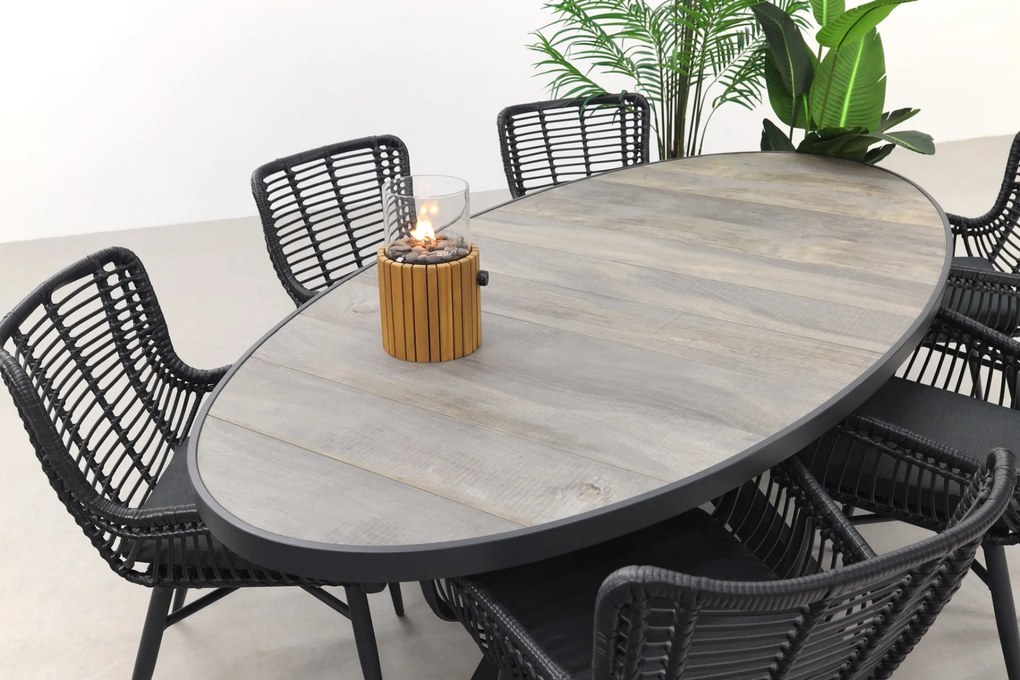Jasmine Black/Silva 6-persoons ovale dining tuinset 240x115 cm. - Houtlook