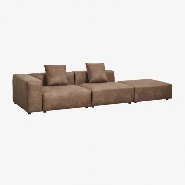 Linker Modulaire Hoekbank Met 2 Zitplaatsen Met Hoge Armleuning En Poef (↔︎345 Cm) Bruna Bruin Koffie Suède - Sklum