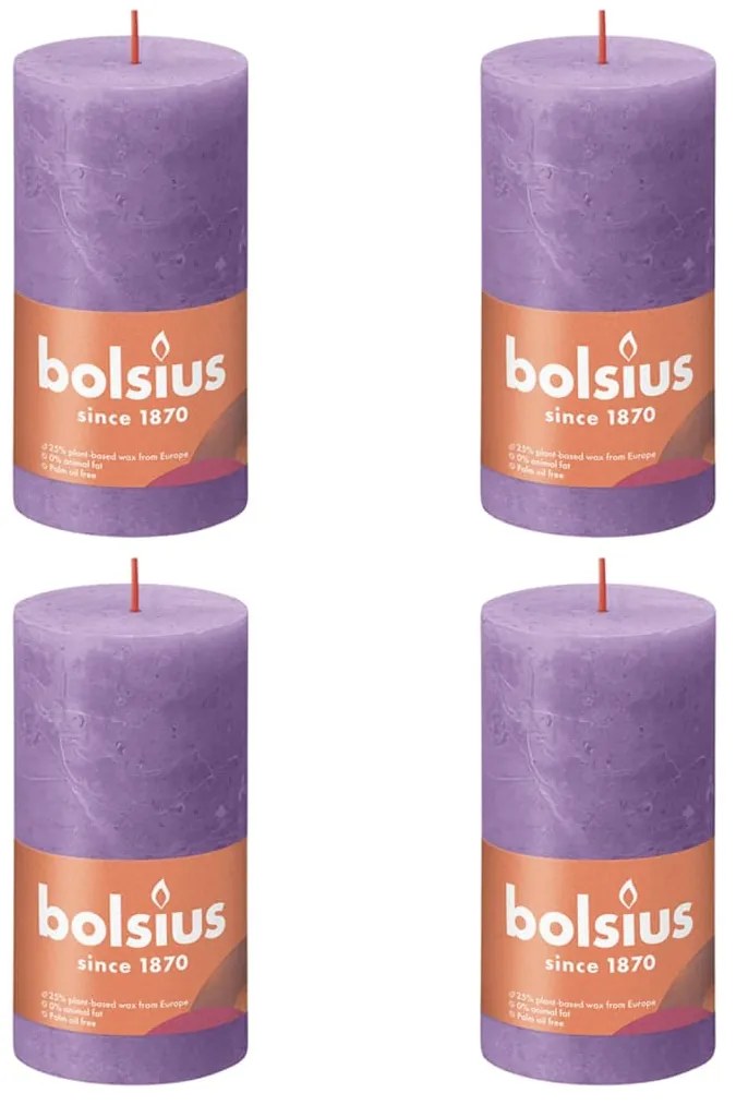 Bolsius Stompkaarsen Shine 4 st rustiek 130x68 mm levendig violet