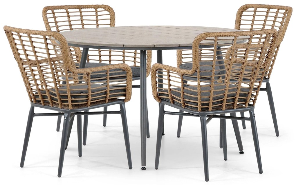 Tuinset Ronde Tuintafel 4 personen 125 cm Aluminium/Wicker Taupe  De Laan Projects
