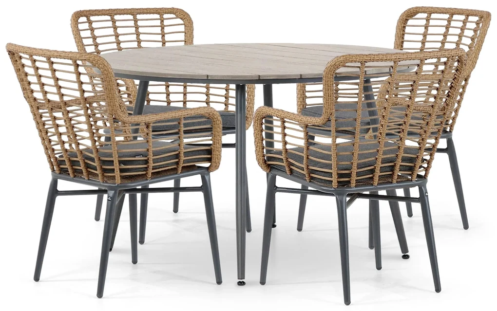 Tuinset Ronde Tuintafel 4 personen 125 cm Aluminium/Wicker Taupe  De Laan Projects