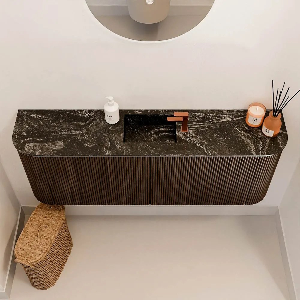 Mondiaz Joya DLux 115cm toiletmeubel ronding links/rechts walnut met wastafel faye midden 1 kraangat lava