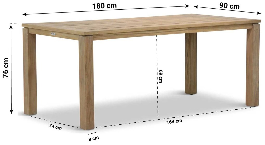 Dining Tuintafel rechthoekig 180 x 90 cm Teak Old teak greywash Bristol