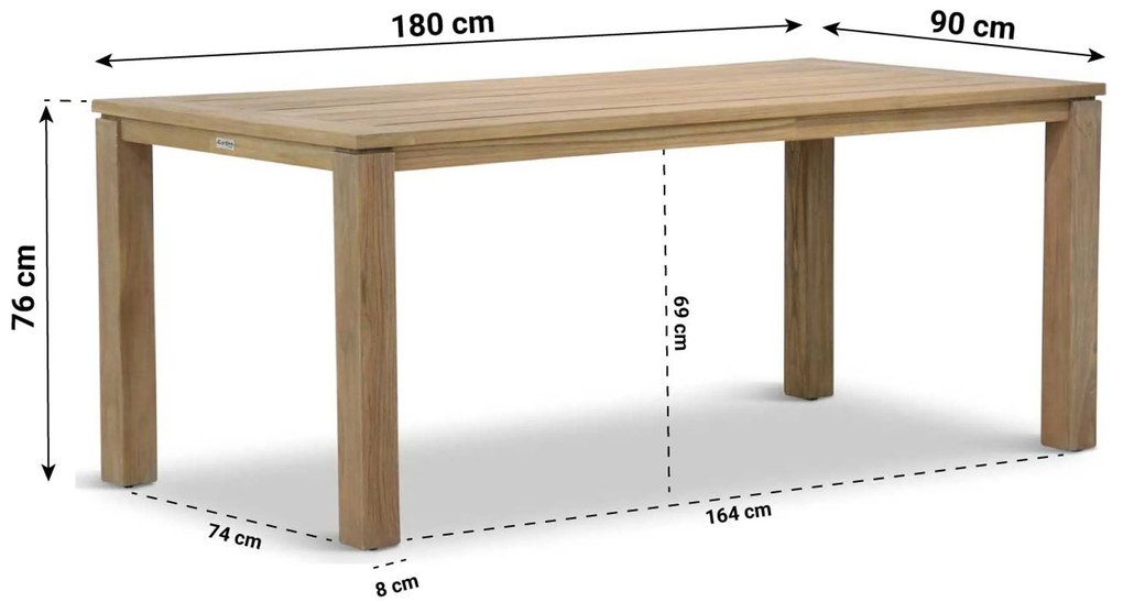 Tuinset 4 personen 180 cm Aluminium/rope Taupe Coco Penya/Bristol