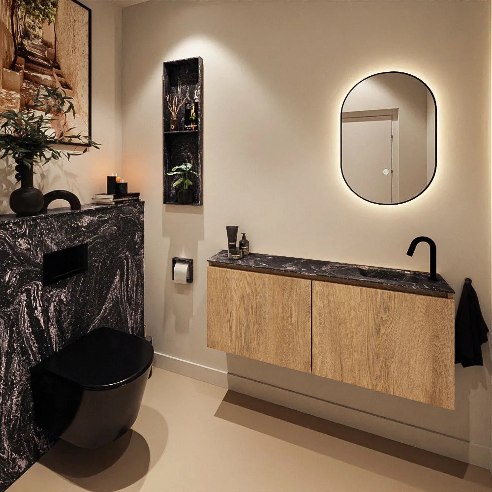 Mondiaz Ture DLux toiletmeubel 120cm washed oak met wastafel lava rechts met kraangat