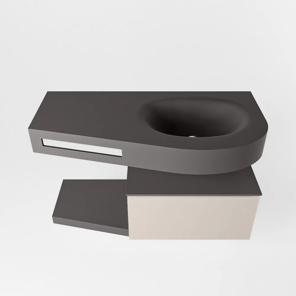 Mondiaz Riva badmeubel 100cm Linen met 1 lade en wastafel rechts 1 kraangat Dark Grey