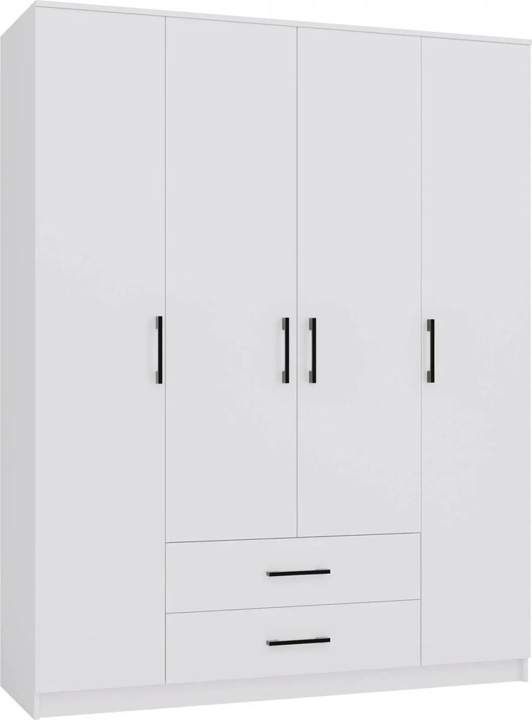 Kledingkast Mandeville 299, Wit, 205x160x52cm, 143.5 kg, Kledingkast deuren: Met scharnieren