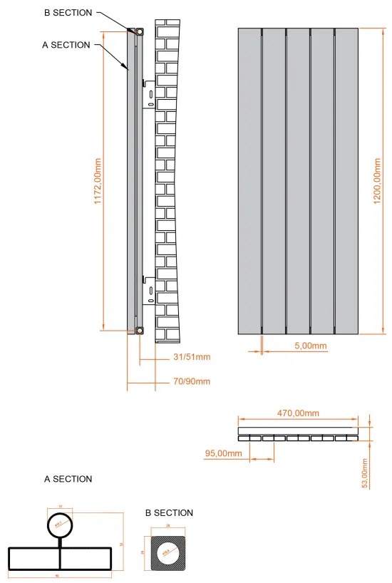 Eastbrook Charlton radiator 45x120cm aluminium 963W antraciet