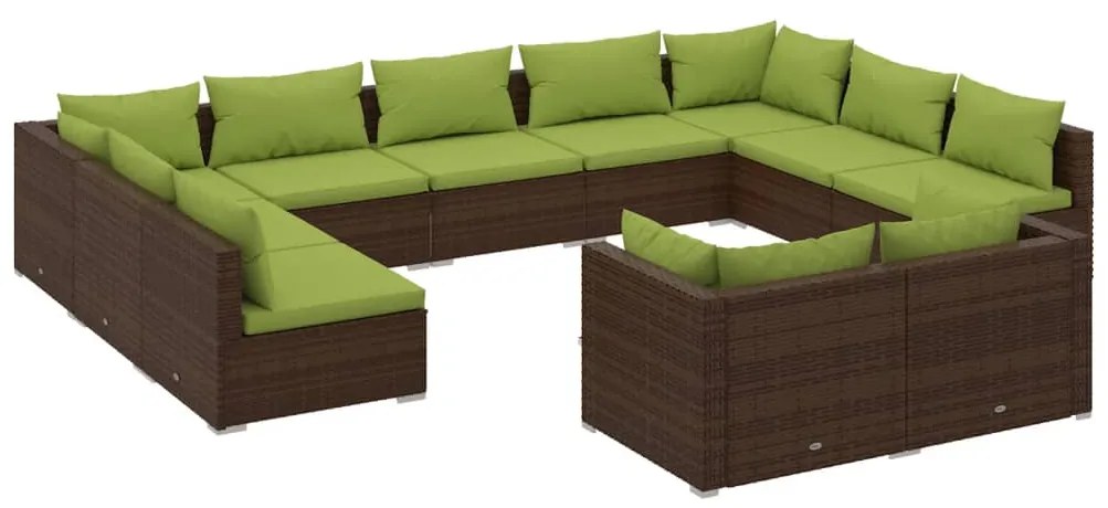 vidaXL 11-delige Loungeset met kussens poly rattan bruin