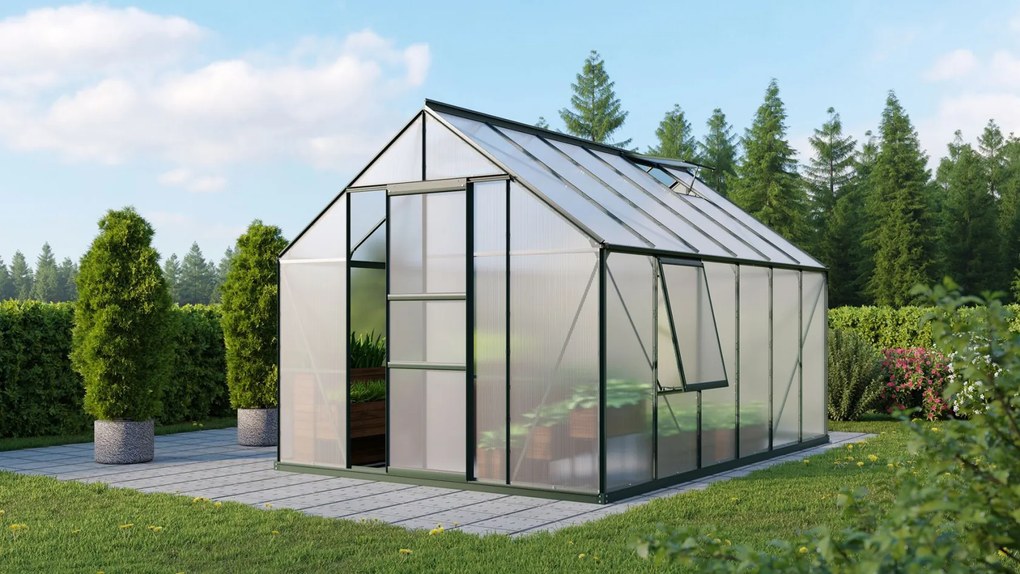 Vitavia Meridian 1 serre - 9,9m² - met 4 mm polycarbonaat - Donkergroen