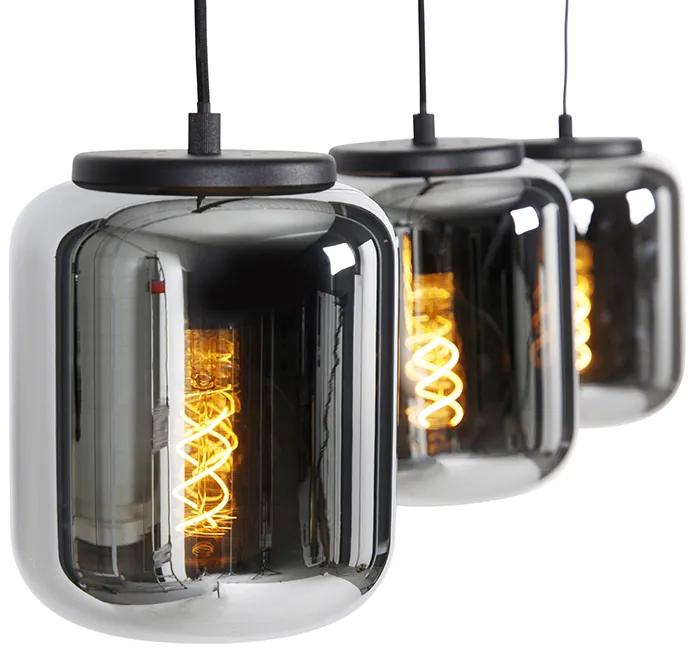 Eettafel / Eetkamer Design hanglamp zwart met smoke glas 3-lichts - Bliss Design E27 Binnenverlichting Lamp